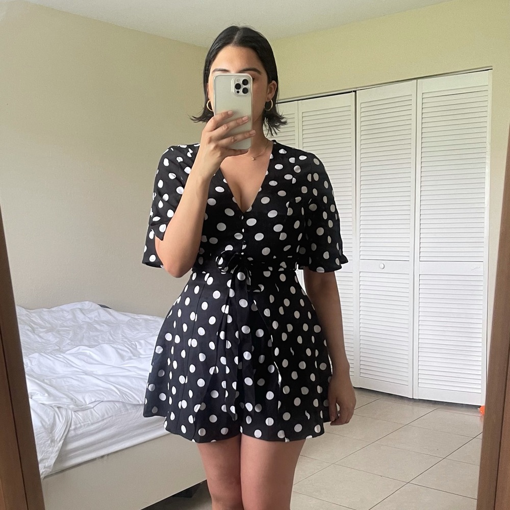 NWOT Nasty Gal Black Polka Dot Playsuit Small